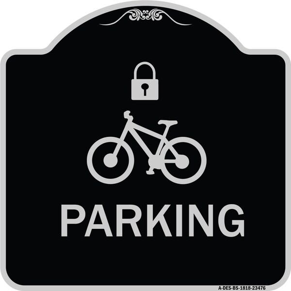 Signmission Parking With Cycle and Lock Symbol Heavy-Gauge Aluminum Architectural Sign, 18" x 18", BS-1818-23476 A-DES-BS-1818-23476 - main